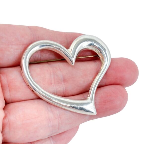 Vintage Thailand SU Sterling Silver 925 Open Heart Pin Brooch - Picture 1 of 6